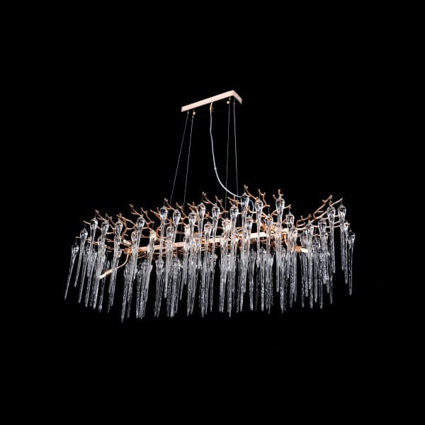 Laura Sıralı Gold Yemek Masası Üstü Kristal Taşlı Modern Tasarım Su Damlası Taşlı Salon Avize