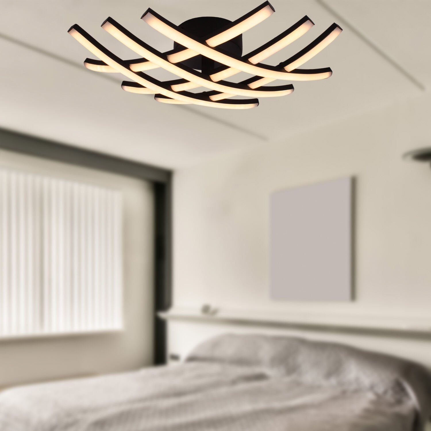 Brian Mat Siyah Boyalı 3000K 36 Watt Plafonyer Salon Oturma Odası Ledli Avize