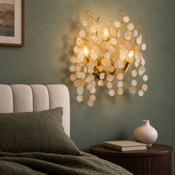 Masal Gold Kristal Taşlı Modern, Oturma Odası,Duvar Lambası  Salon Aplik