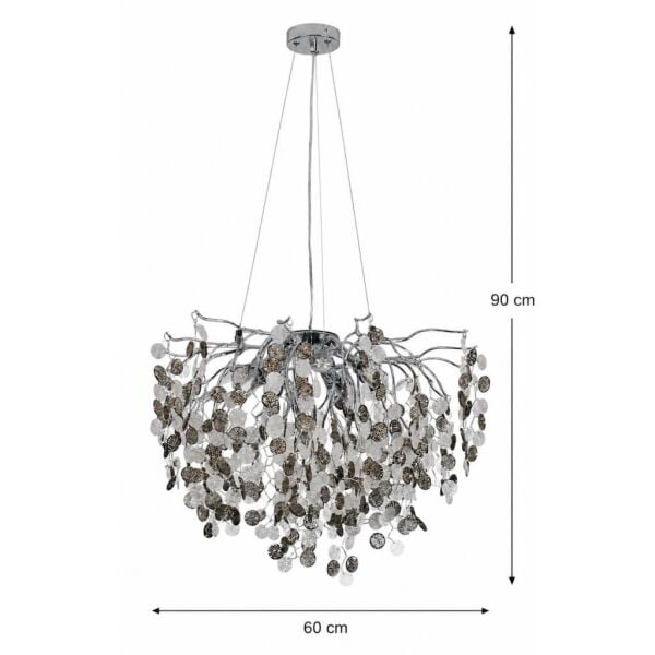 Masal 60'lık Yuvarlak Krom Kristal Taşlı Modern, Oturma Odası, Salon Avize