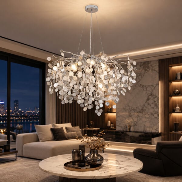Masal 60'lık Yuvarlak Krom Kristal Taşlı Modern, Oturma Odası, Salon Avize