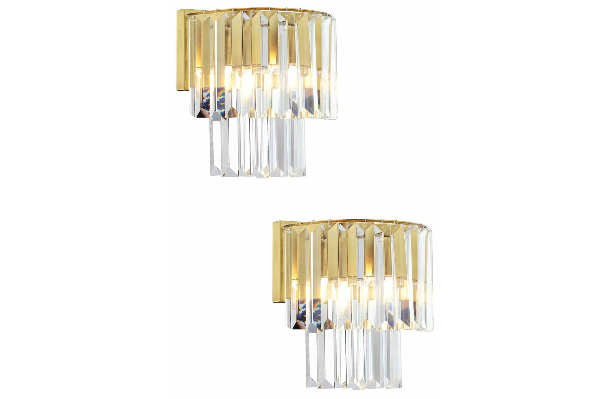 Nilüfer Eskitme 2'li Aplik Seti Kristal Taşlı Yatak Odası-Yatak Başı Duvar Lambası