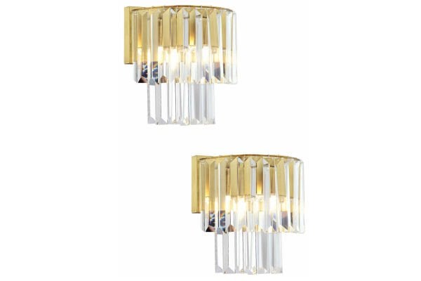 Nilüfer Eskitme 2'li Aplik Seti Kristal Taşlı Yatak Odası-Yatak Başı Duvar Lambası