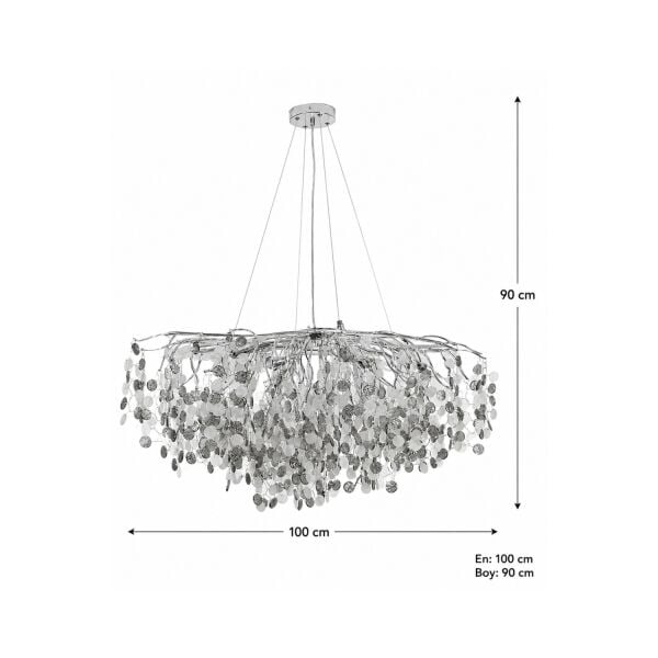 Masal Sıralı Krom Yemek Masası Üstü, Kristal Taşlı Modern, Oturma Odası, Salon Avize
