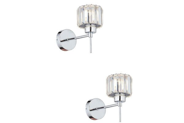 Sadem Tekli Krom 2'li Aplik Seti Taşlı Yatak Odası-Yatak Başı Duvar Lambası