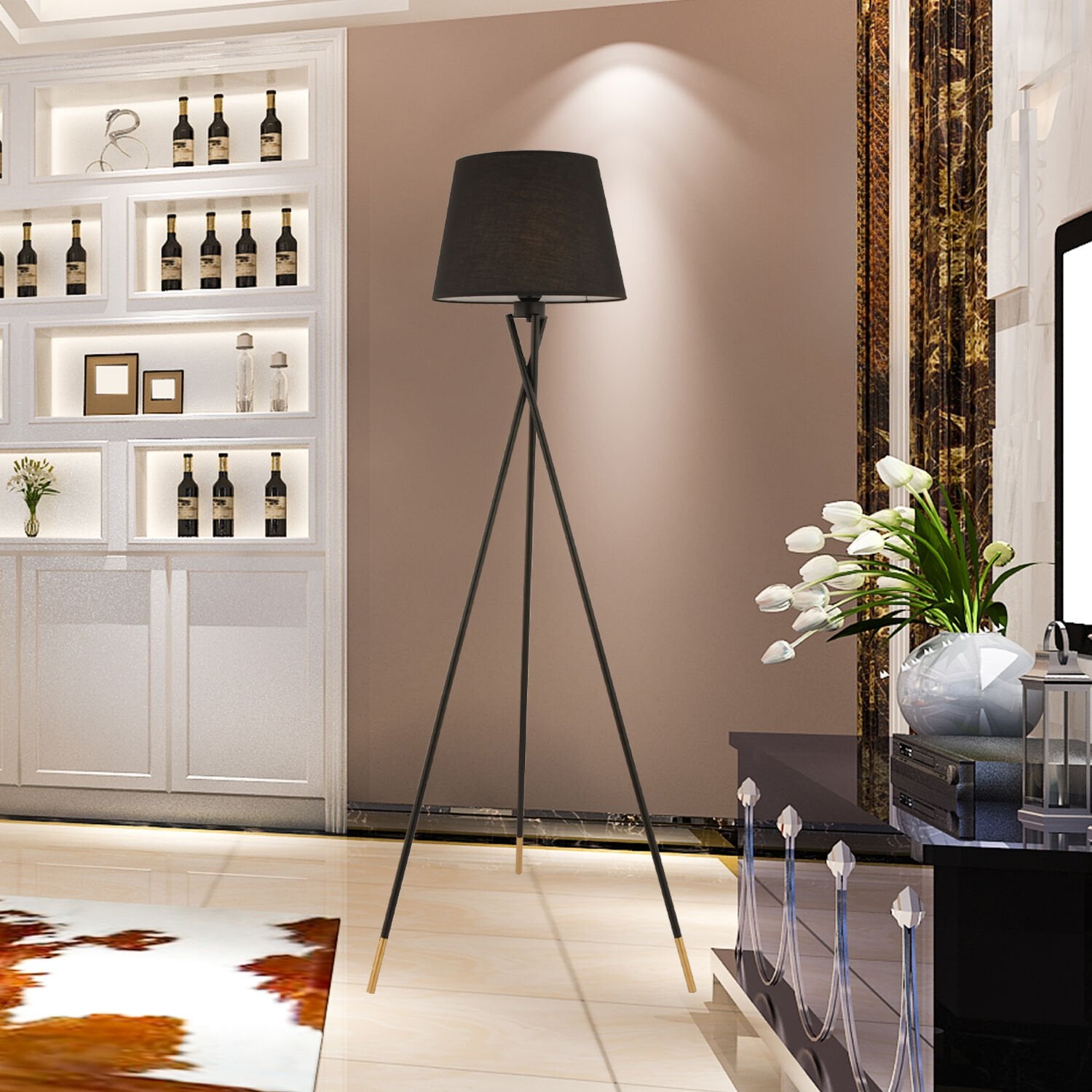 Papel Siyah Tripot Ayaklı Dekoratif Salon Lambader