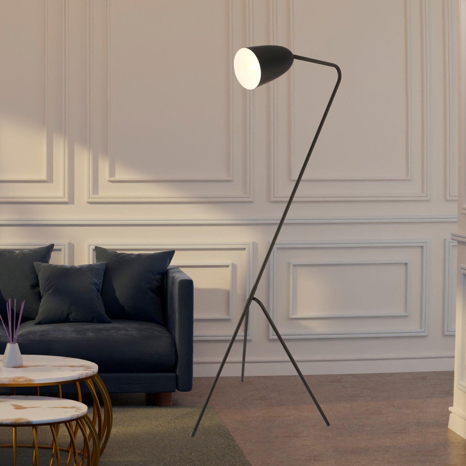 Yaman Siyah Retro Başlıklı Modern Dekoratif Köşe Lambader