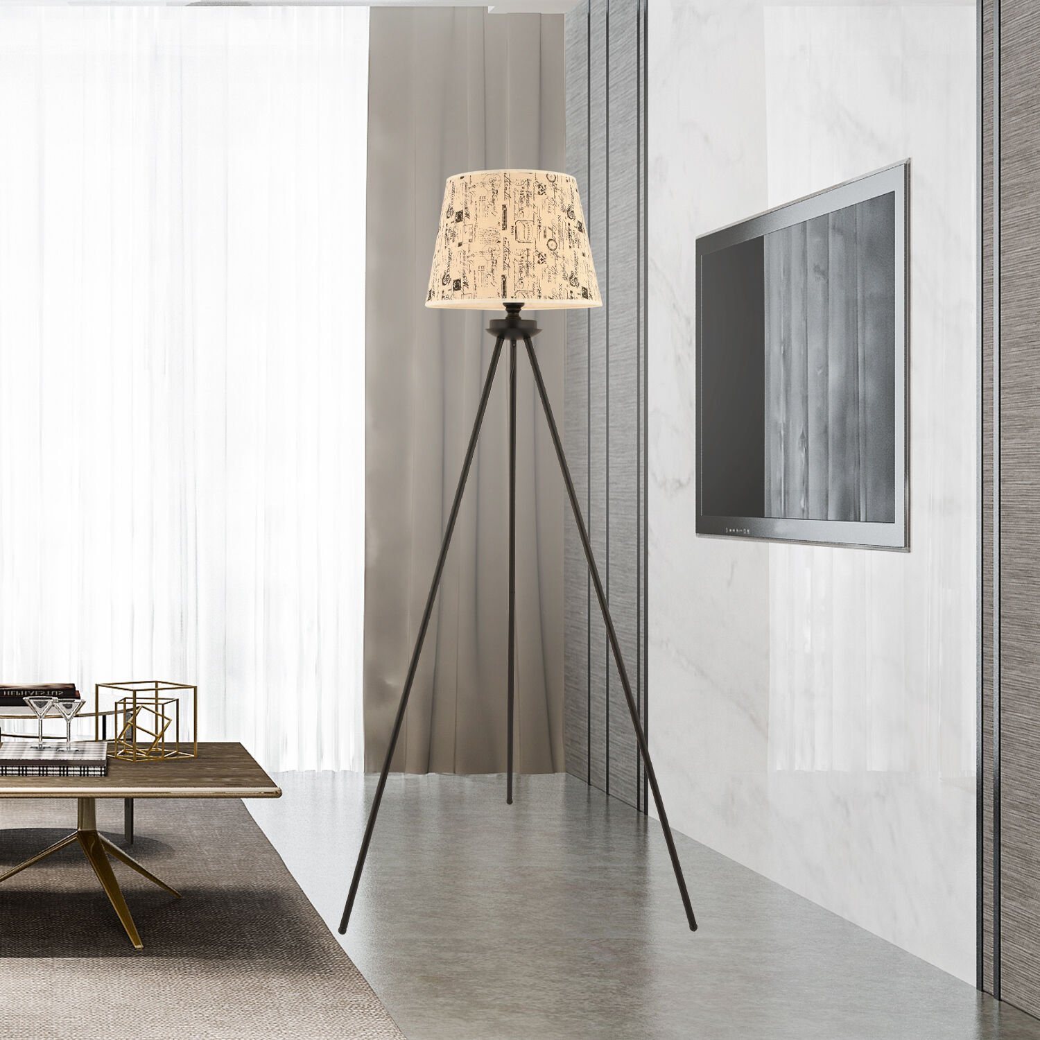 Epona Desenli Şapkalı Siyah Modern Dekoratif Salon Lambader