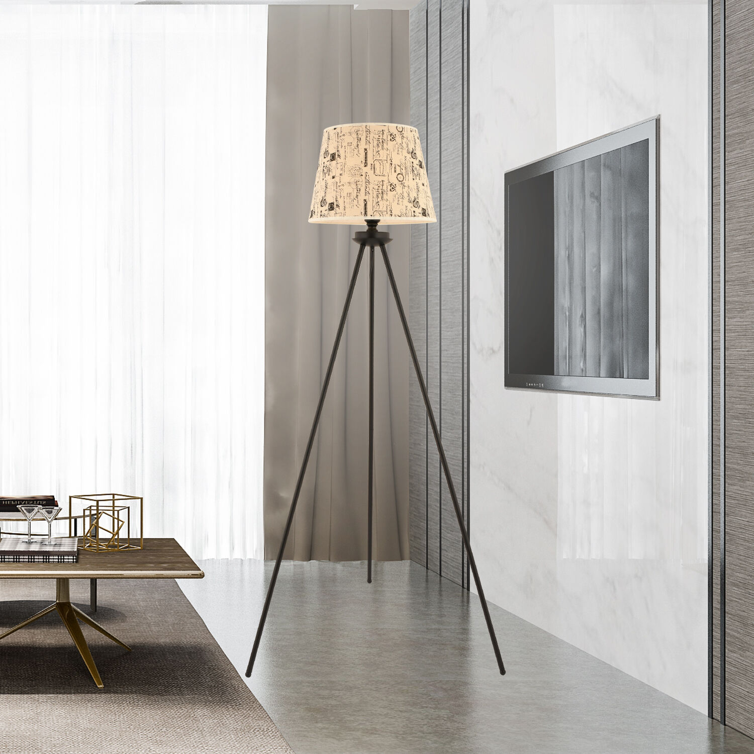Epona Desenli Şapkalı Siyah Modern Dekoratif Salon Lambader