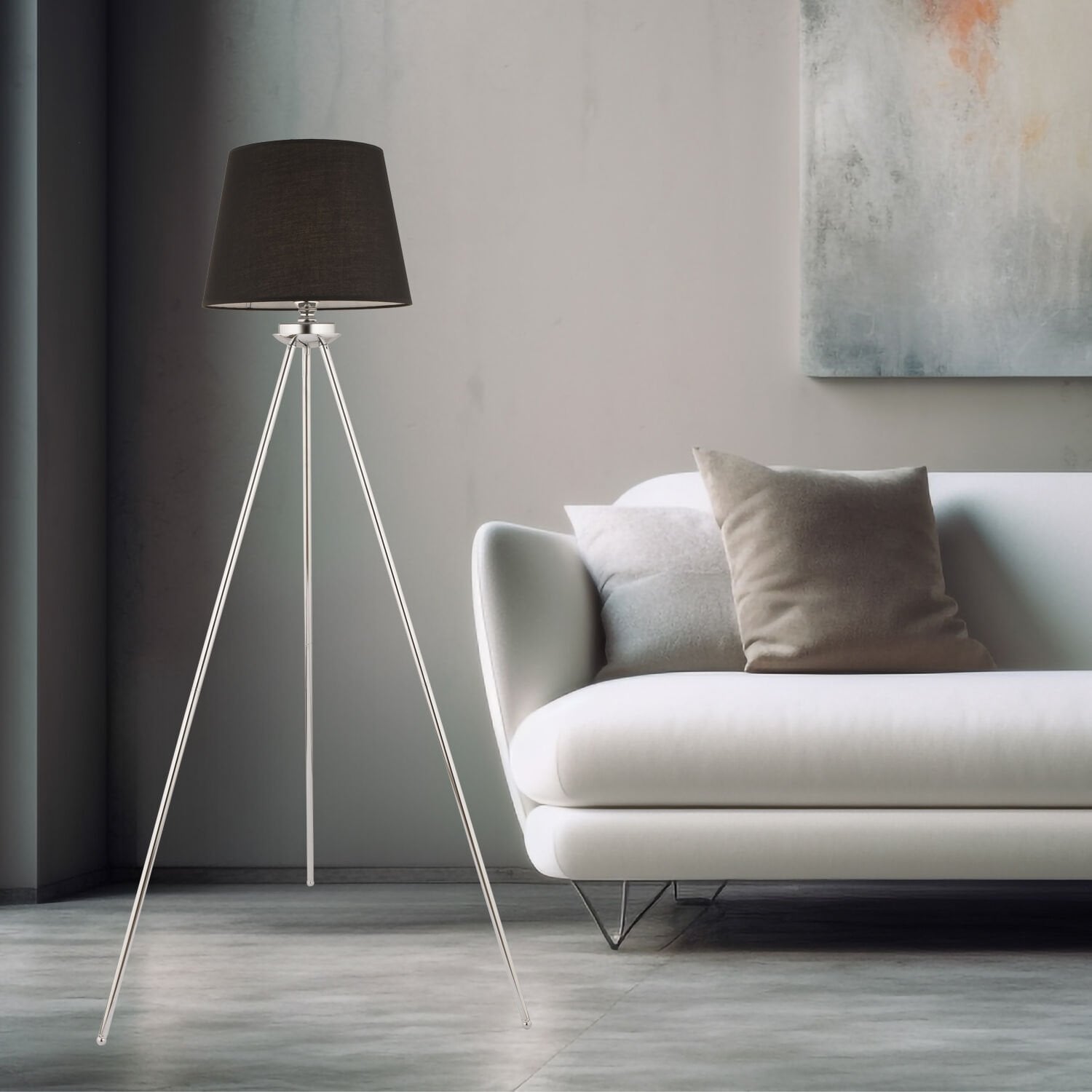 Epona Siyah Şapkalı Krom Modern Dekoratif Salon Lambader