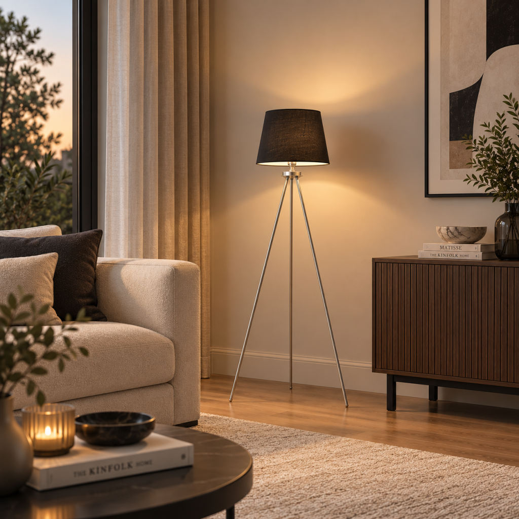 Epona Siyah Şapkalı Krom Modern Dekoratif Salon Lambader