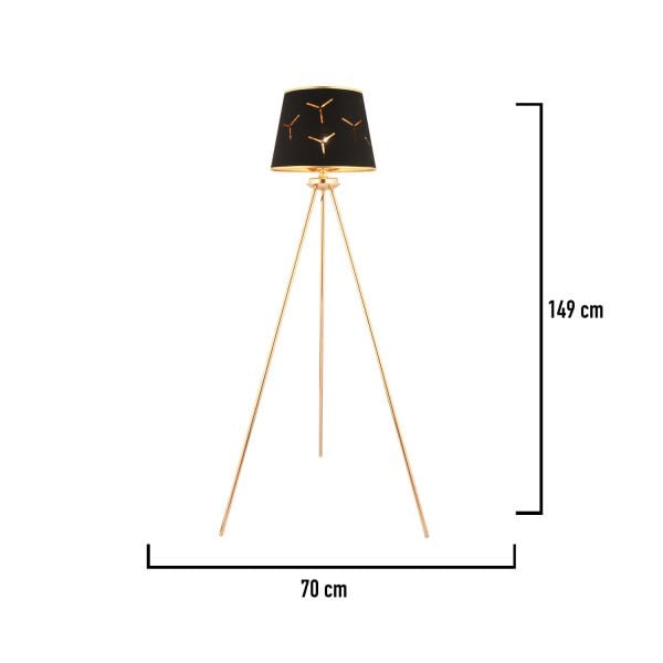 Epona Siyah Desenli Şapkalı Gold Modern Dekoratif Salon Lambader