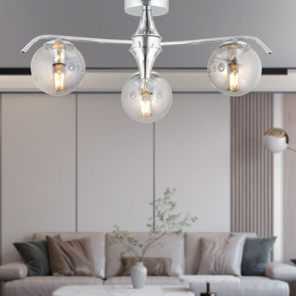 Diaspor 3li Yuvarlak Krom Füme Camlı Modern Sarkıt Genç Odası Yatak odası Retro Salon Avize