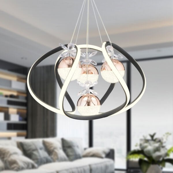 Balca 4'lü Siyah Bakır 3 Renkli 84 Watt Ledli Kelebek Led  Avize Top Avize Modern Oturma Odası, Koridor, Salon Led Avize