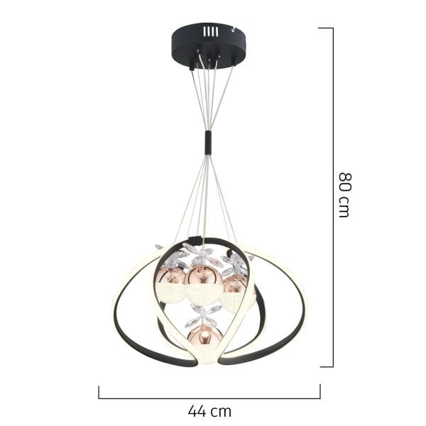 Balca 4'lü Siyah Bakır 3 Renkli 84 Watt Ledli Kelebek Led  Avize Top Avize Modern Oturma Odası, Koridor, Salon Led Avize