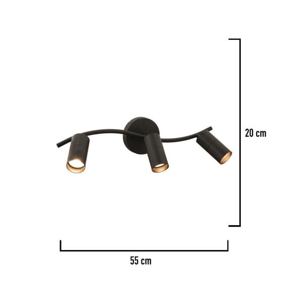 Dusan Siyah 3Lü Modern Duvar Lambası Spot Aplik