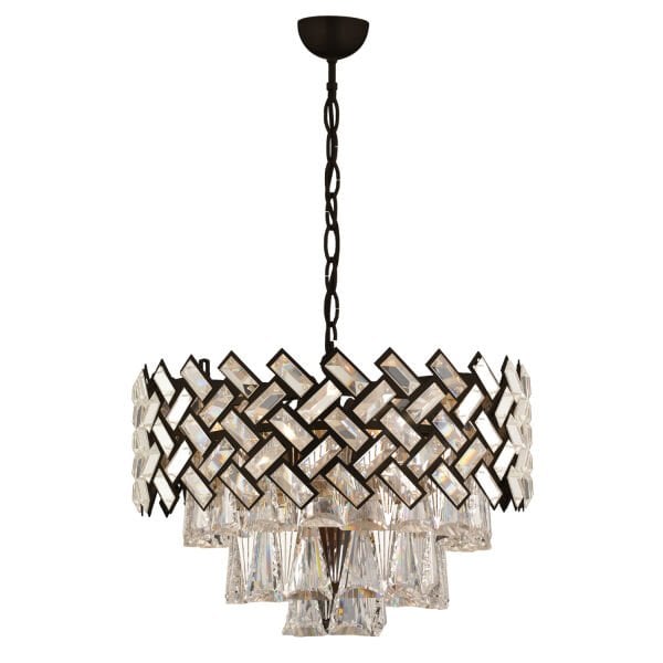 Melina Yuvarlak Siyah Kristalli, Taşlı Modern Tasarım Kristal Salon Avize