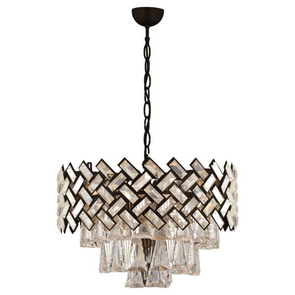 Melina Yuvarlak Siyah Kristalli, Taşlı Modern Tasarım Kristal Salon Avize