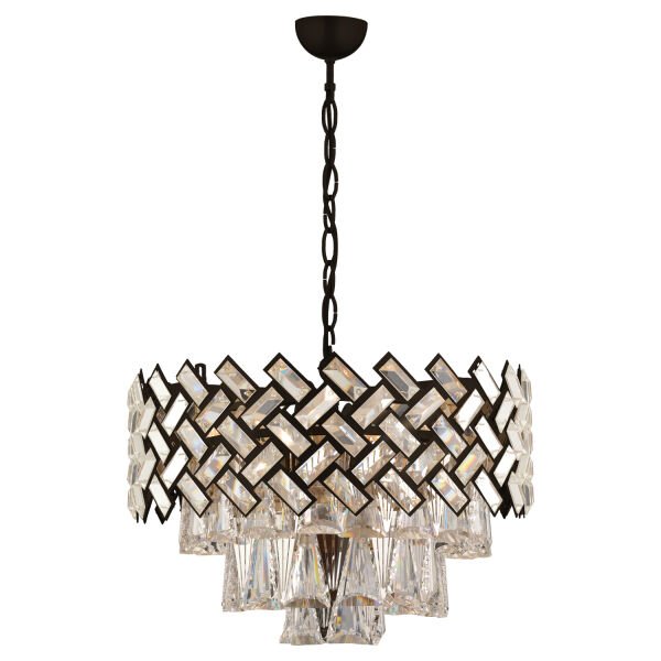 Melina Yuvarlak Siyah Kristalli, Taşlı Modern Tasarım Kristal Salon Avize