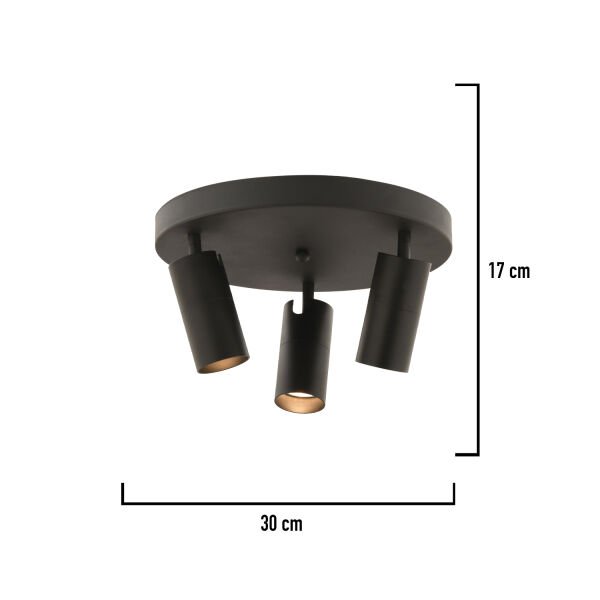 Dusan Siyah 3Lü  Plafonyer Modern Retro Tasarım Spot Avize