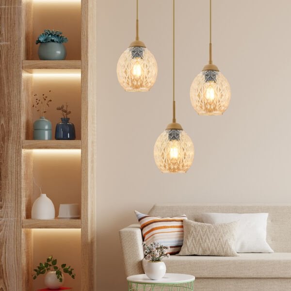 Nino 3Lü Yuvarlak Eskitme Modern Sarkıt Oturma Odası Salon Sarkıt Avize