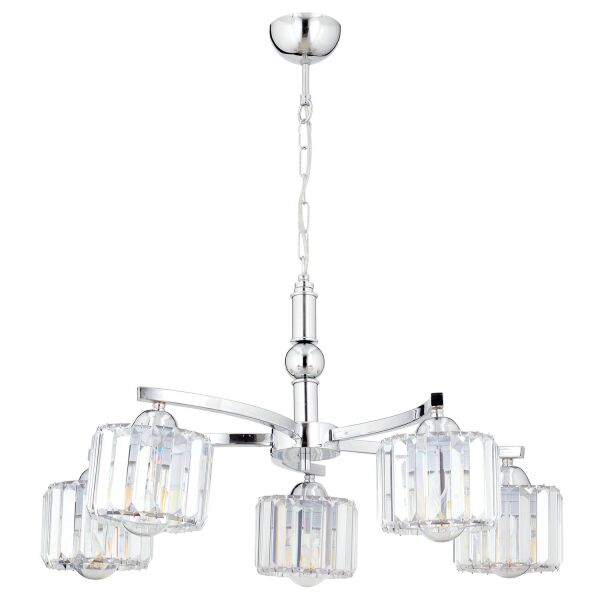 Amir 5 Kollu Krom Kaplama Kristalli Taşlı Modern Tasarım Kristal Salon Avize