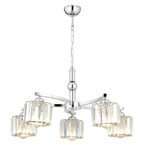 Amir 5 Kollu Krom Kaplama Kristalli Taşlı Modern Tasarım Kristal Salon Avize