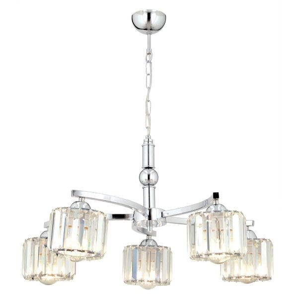 Amir 5 Kollu Krom Kaplama Kristalli Taşlı Modern Tasarım Kristal Salon Avize