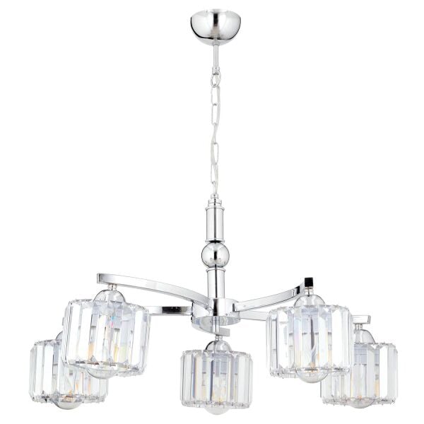 Amir 5 Kollu Krom Kaplama Kristalli Taşlı Modern Tasarım Kristal Salon Avize