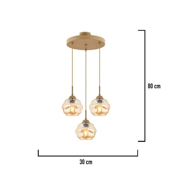 Darko 3Lü Yuvarlak Eskitme Modern Sarkıt Oturma Odası Salon Sarkıt Avize