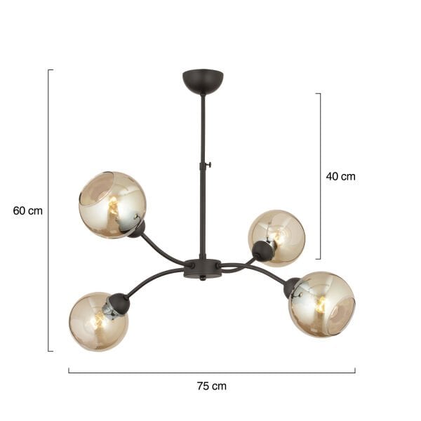 Ecvet 4Lü Siyah Modern Oturma Odası Yatak odası Retro Salon Avize