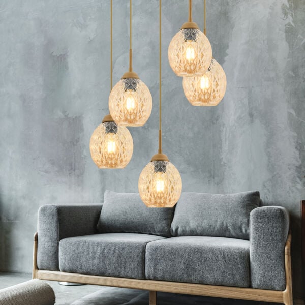 Nino 5Li Yuvarlak Eskitme Modern Sarkıt Oturma Odası Salon Sarkıt Avize