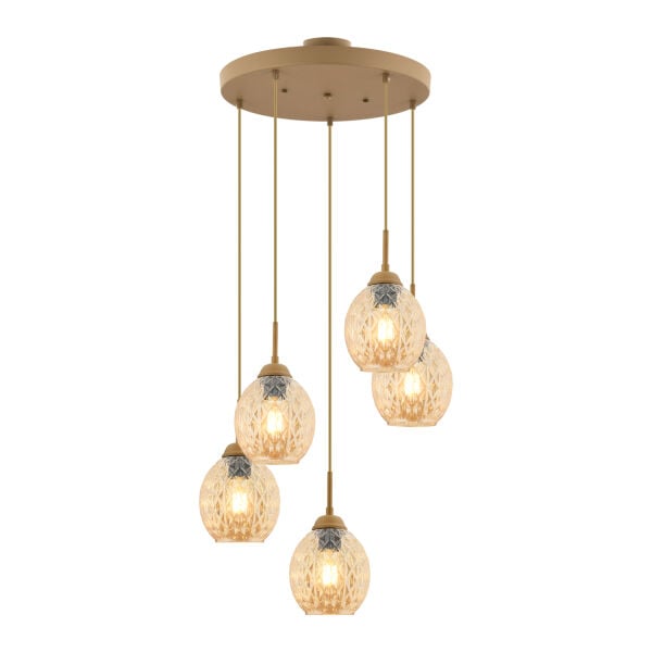 Nino 5Li Yuvarlak Eskitme Modern Sarkıt Oturma Odası Salon Sarkıt Avize