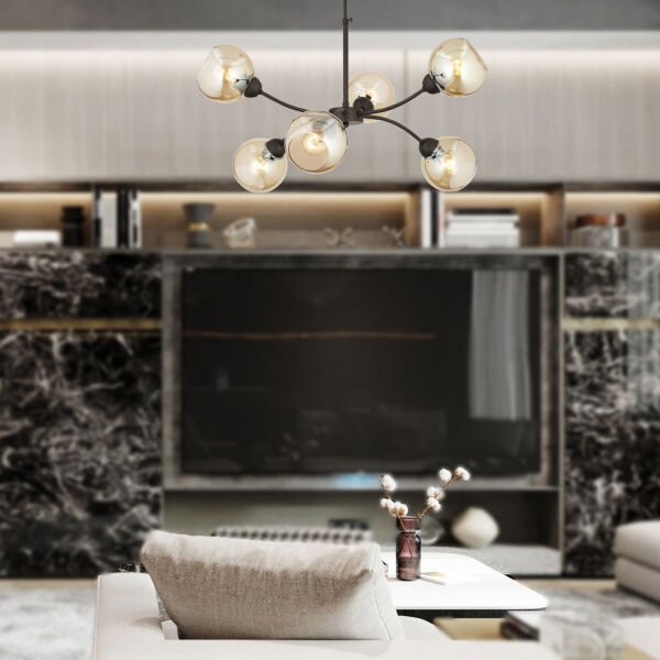 Ecvet 6Lı Siyah Modern Oturma Odası Yatak odası Retro Salon Avize