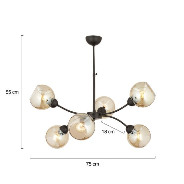 Ecvet 6Lı Siyah Modern Oturma Odası Yatak odası Retro Salon Avize