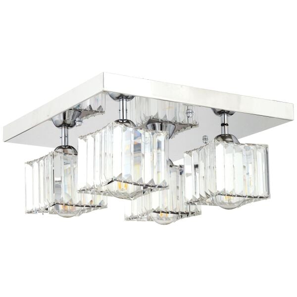 RİVİA 4 LÜ KROM KAPLAMA PLAFONYER TAŞLI SALON AVİZE