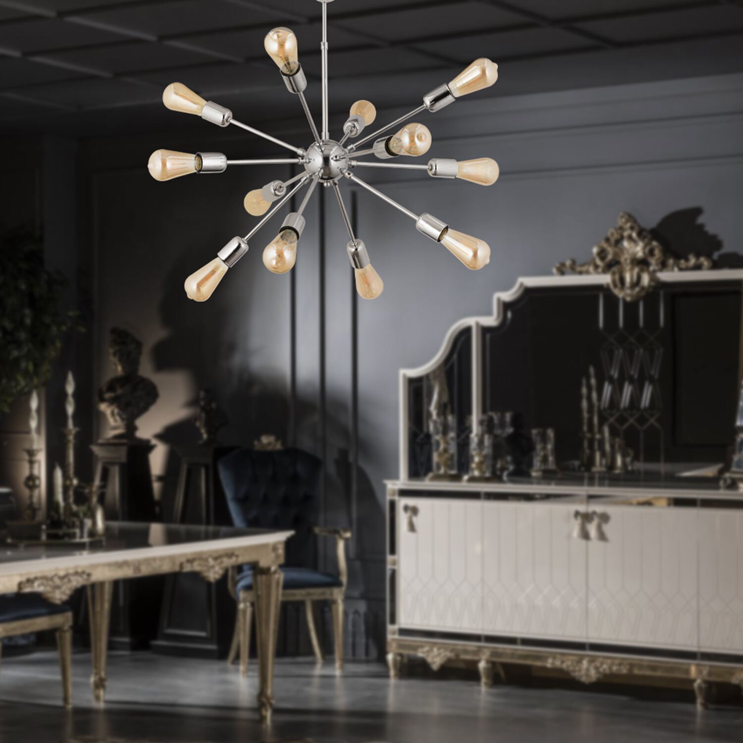 Satürn 12Li Krom Modern Genç Odası Yatak Odası Mutfak Salon Avize