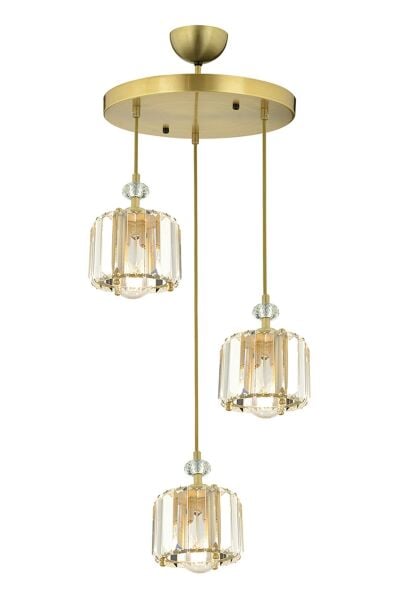 Bonita Eskitme 3 Lü Yuvarlak Kristalli Taşlı Modern Tasarım Kristal Salon Sarkıt Avize