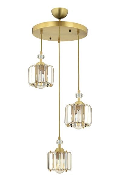 Bonita Eskitme 3 Lü Yuvarlak Kristalli Taşlı Modern Tasarım Kristal Salon Sarkıt Avize