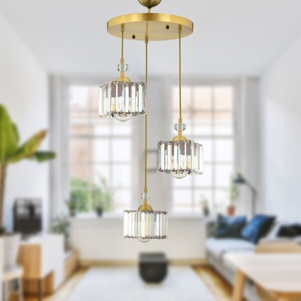 Brandy Eskitme 3 Lü Yuvarlak Sakıt Kristalli Taşlı Modern Tasarım Kristal Salon Avize