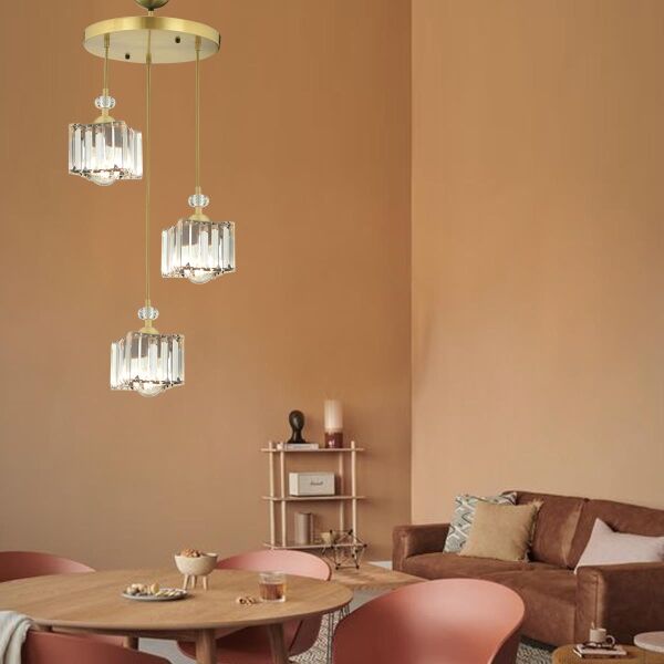 Brandy Eskitme 3 Lü Yuvarlak Sakıt Kristalli Taşlı Modern Tasarım Kristal Salon Avize