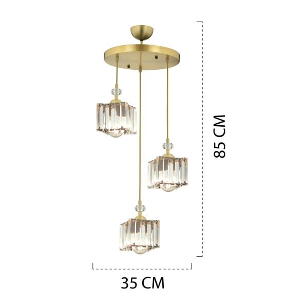 Brandy Eskitme 3 Lü Yuvarlak Sakıt Kristalli Taşlı Modern Tasarım Kristal Salon Avize