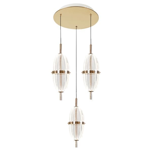 Liona 3'lü Yuvarlak 30 Watt Gold Krisatlli Modern Salon Oturma Odası Sarkıt  Led Avize