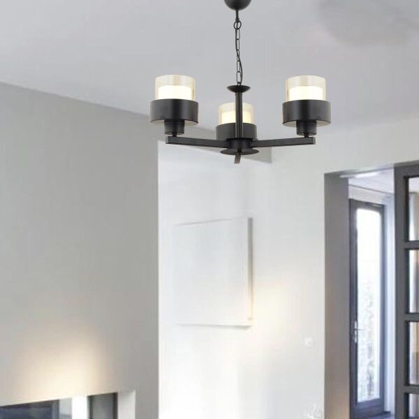 Carla 3 Kollu Siyah Modern Genç Odası Mutfak Oturma Odası Retro Salon Avize