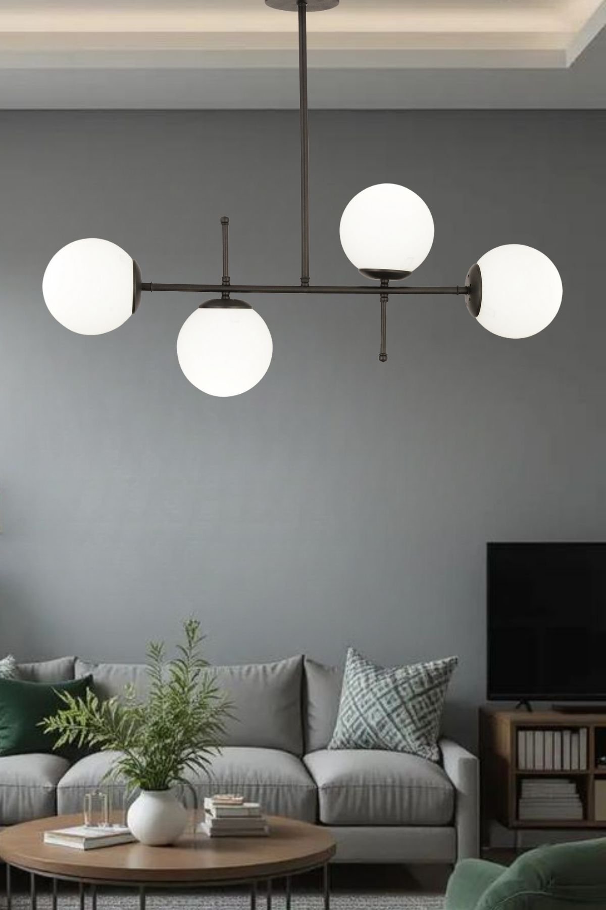 Günay 4Lü Siyah Modern Mutfak Yemek Masası Üstü Yatak odası Salon Avize