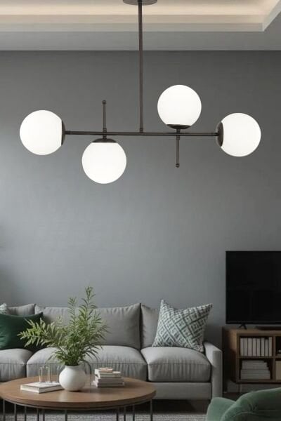 Günay 4Lü Siyah Modern Mutfak Yemek Masası Üstü Yatak odası Salon Avize