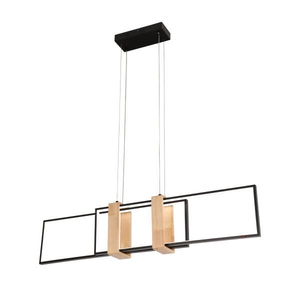 Alena 69 Watt Siyah Dikdörtgen Ahşap Desenli Modern Salon Led Sarkıt Avize