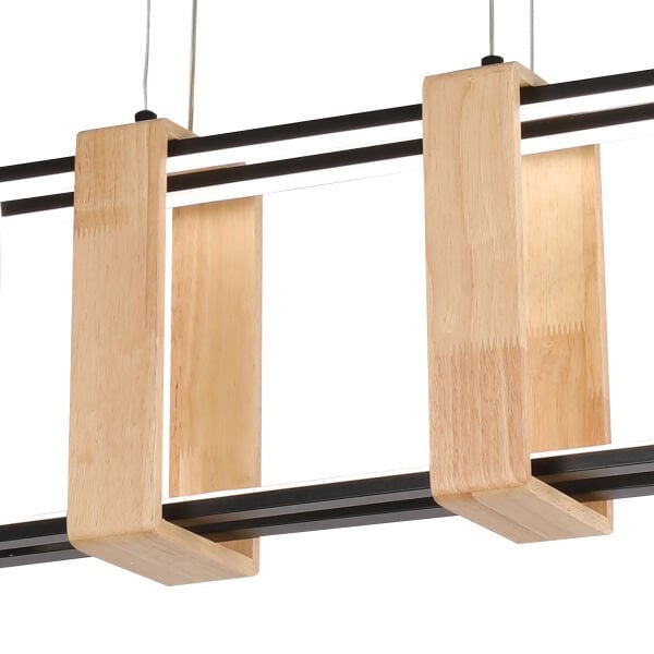 Alena 69 Watt Siyah Dikdörtgen Ahşap Desenli Modern Salon Led Sarkıt Avize