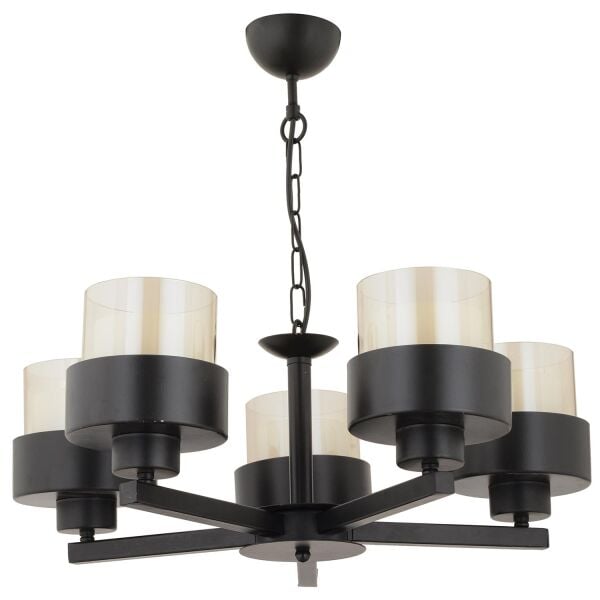 Carla 5 Kollu Siyah Modern Genç Odası Mutfak Oturma Odası Retro Salon Avize