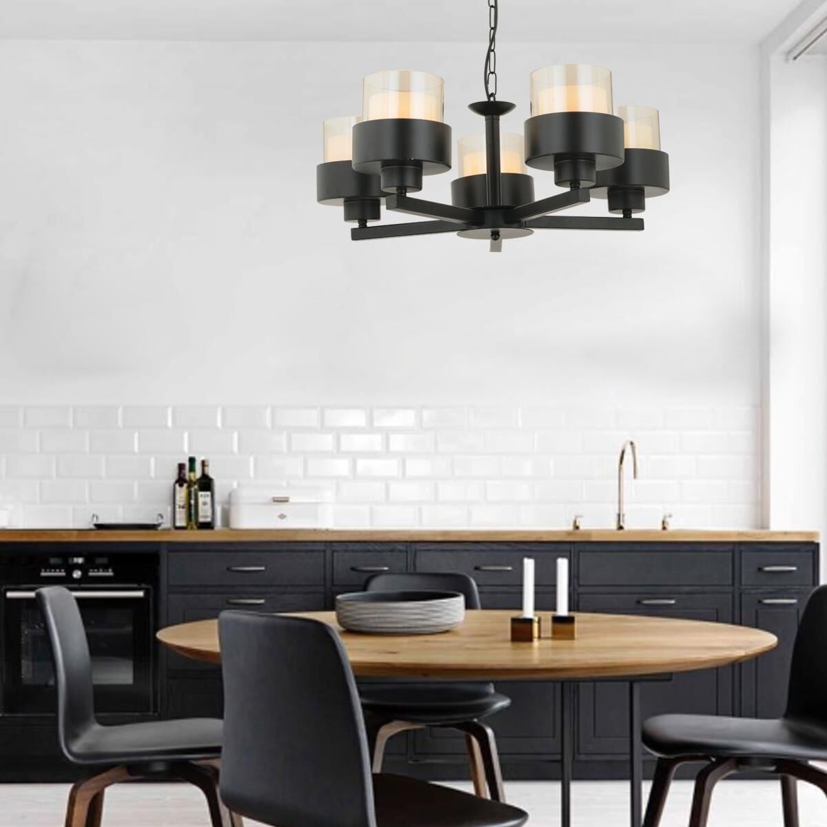 Carla 5 Kollu Siyah Modern Genç Odası Mutfak Oturma Odası Retro Salon Avize